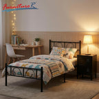 Metal Bed Frame with Decorative Headboard