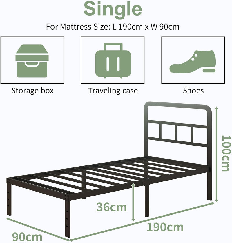 Metal Bed Frame with Headboard 36CM High