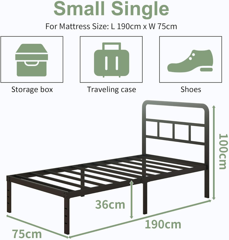 Metal Bed Frame with Headboard 46CM High