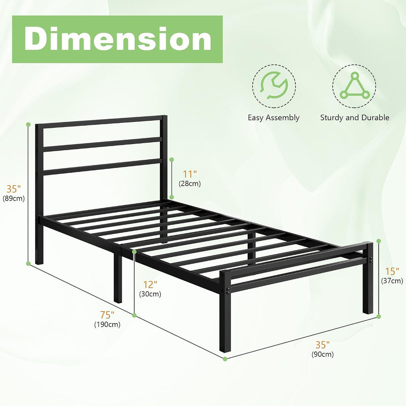 Metal Bed Frame with Headboard and Footboard
