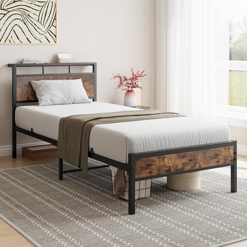Metal Bed Frame with Modern MDF Headboard Sturdy