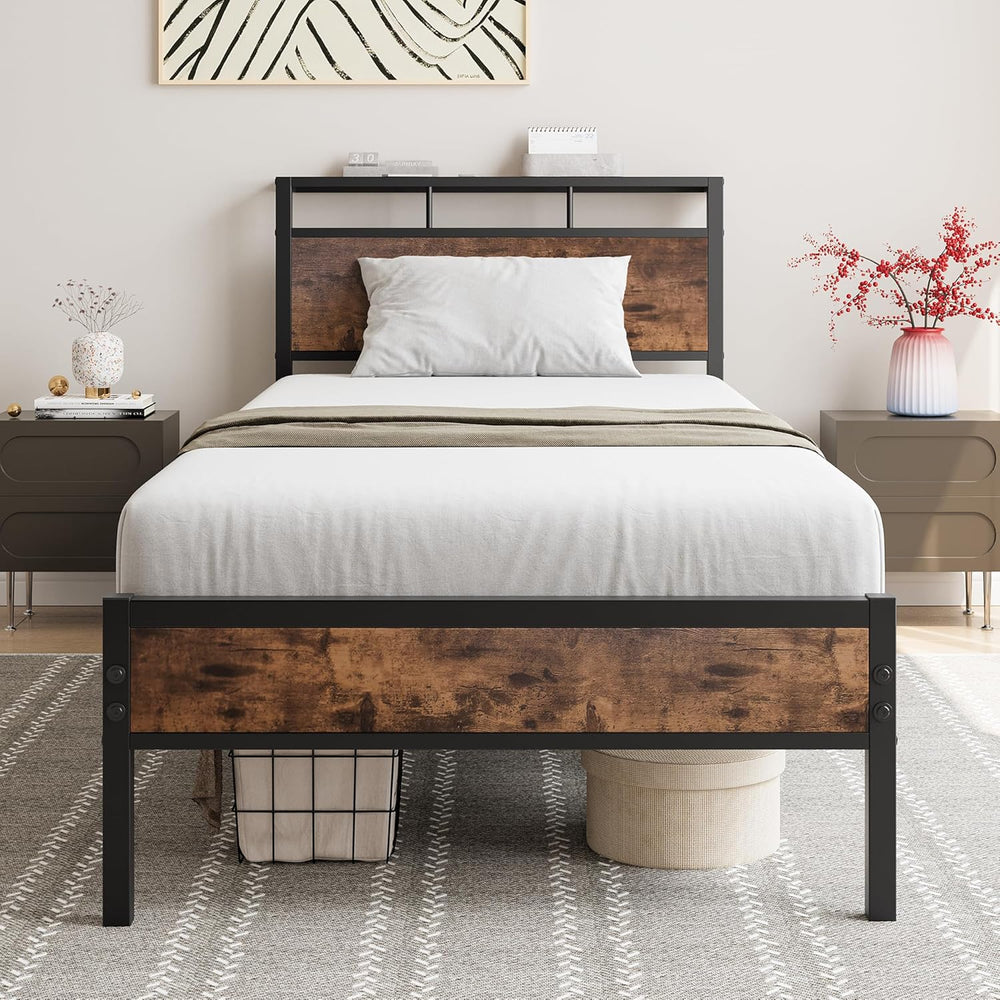 Metal Bed Frame with Modern MDF Headboard Sturdy