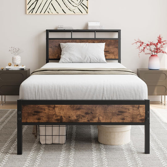 Metal Bed Frame with Modern MDF Headboard Sturdy