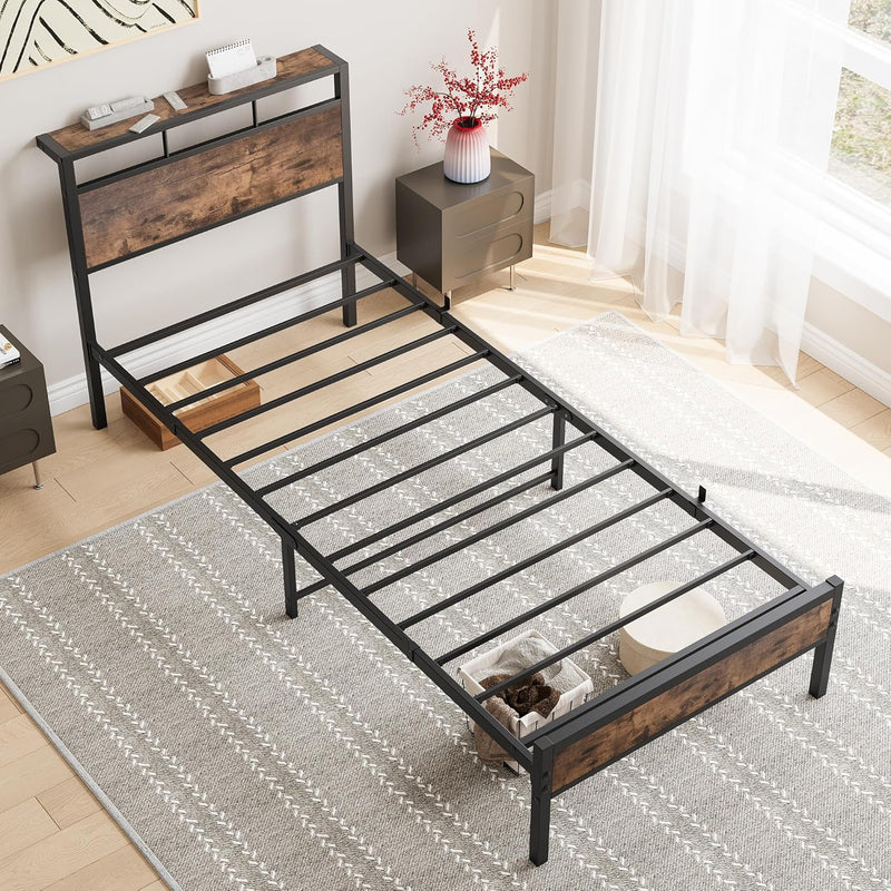 Metal Bed Frame with Modern MDF Headboard Sturdy