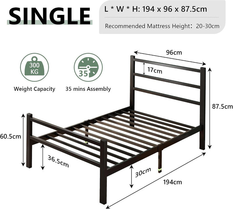Metal Bed Frame with Stylish Headboard and Footboard