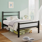Metal Bed Frame with Stylish Headboard and Footboard