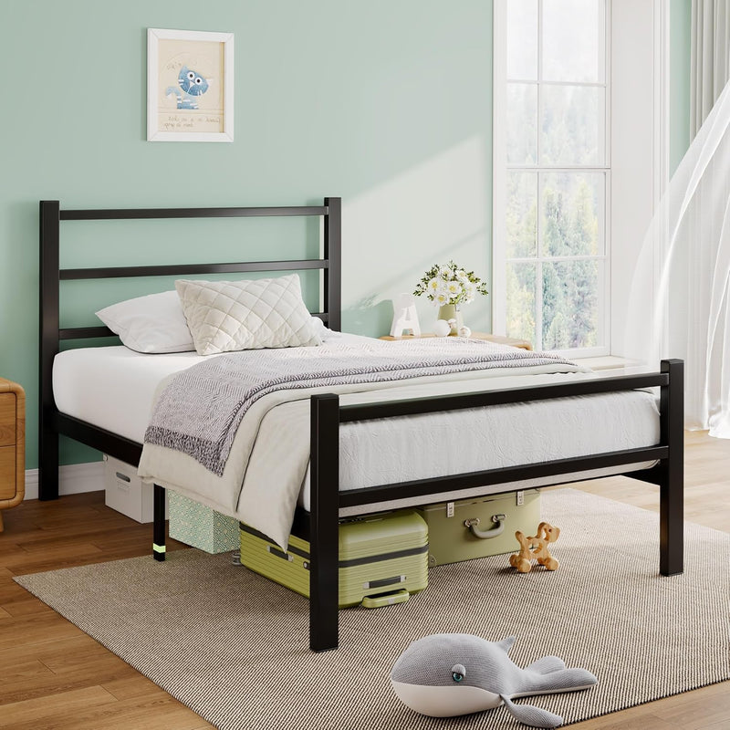 Metal Bed Frame with Stylish Headboard and Footboard