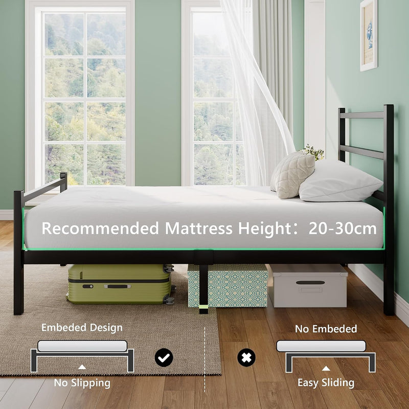 Metal Bed Frame with Stylish Headboard and Footboard