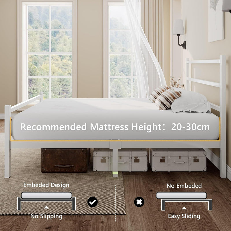 Metal Bed Frame with Stylish Headboard and Footboard