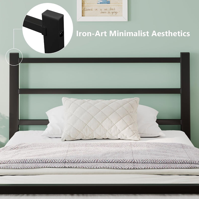 Metal Bed Frame with Stylish Headboard and Footboard