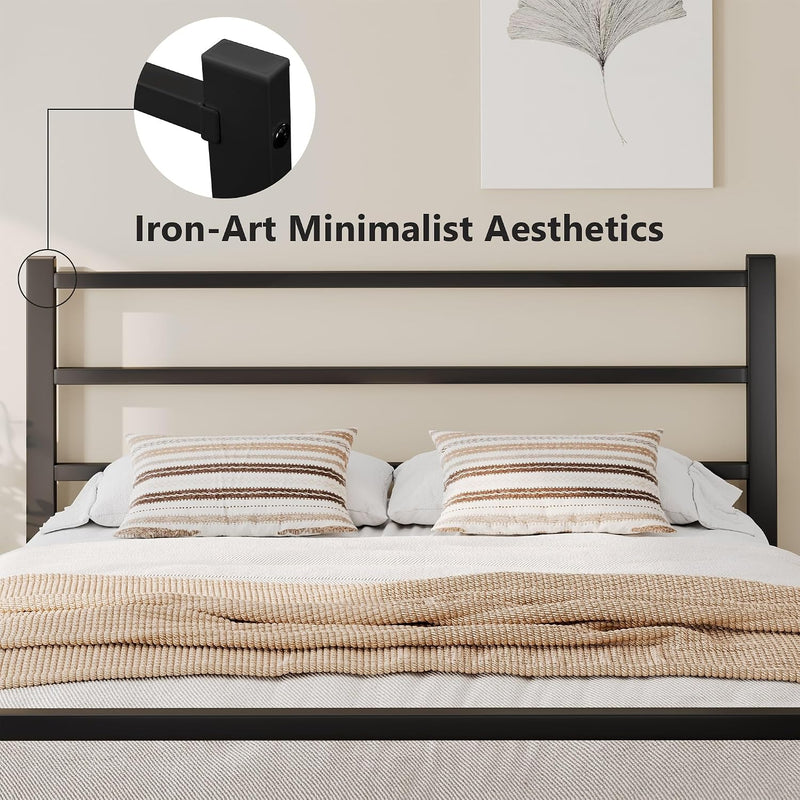 Metal Bed Frame with Stylish Headboard and Footboard