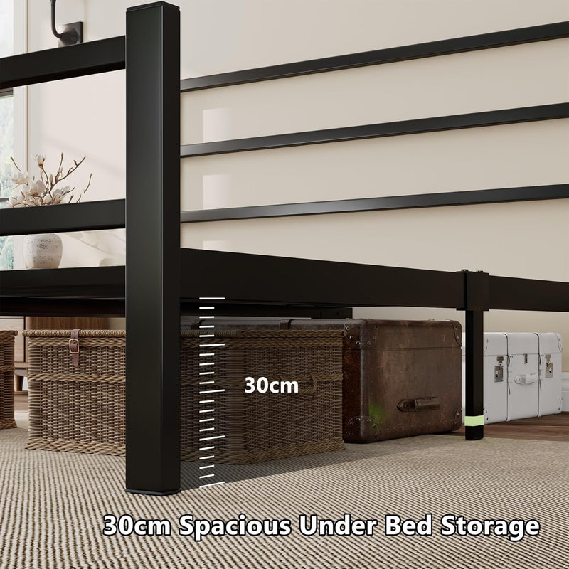 Metal Bed Frame with Stylish Headboard and Footboard