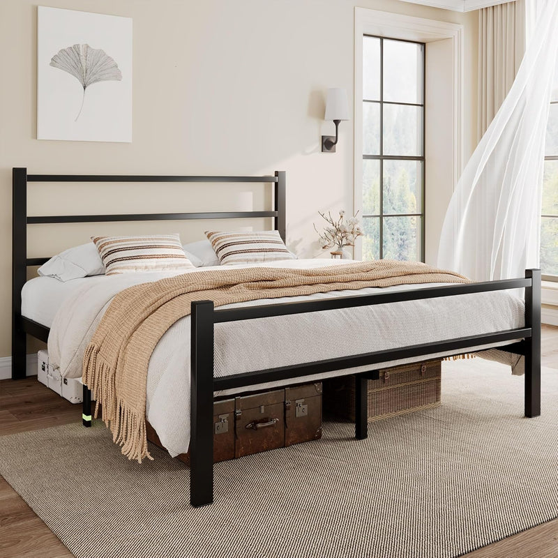 Metal Bed Frame with Stylish Headboard and Footboard