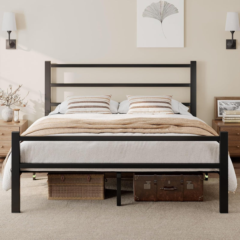 Metal Bed Frame with Stylish Headboard and Footboard