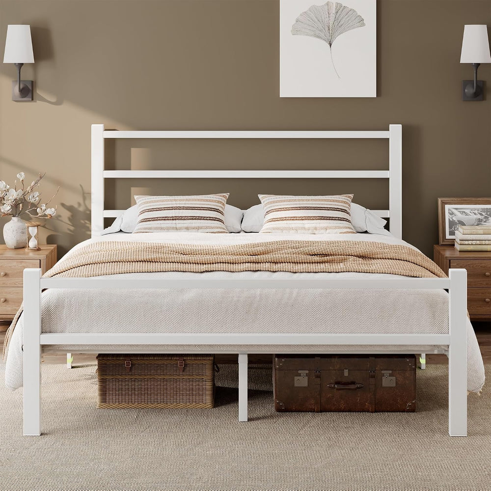 Metal Bed Frame with Stylish Headboard and Footboard