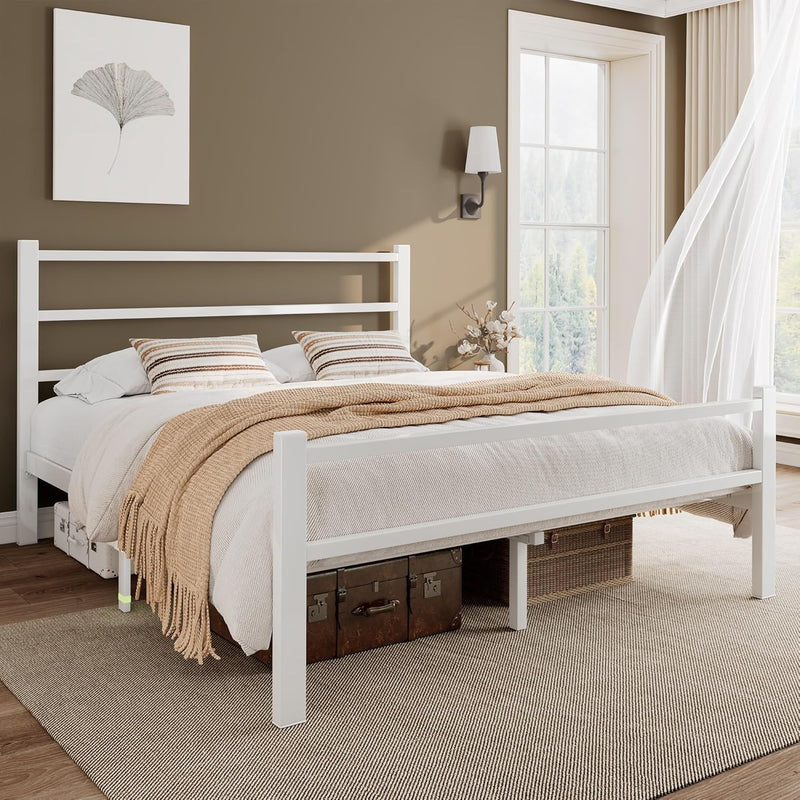 Metal Bed Frame with Stylish Headboard and Footboard