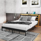 Metal Bed Frame with USB Charging Station LED