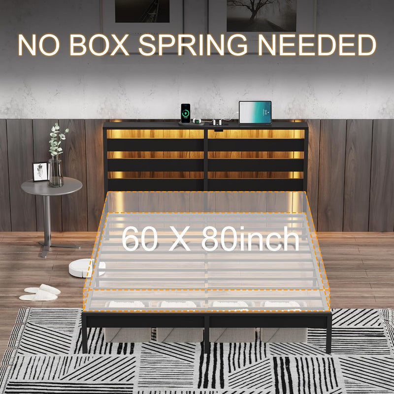 Metal Bed Frame with USB Charging Station LED