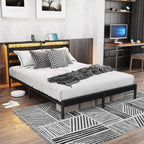Metal Bed Frame with USB Charging Station LED