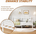 Metal Day Bed Frame with Headboard and Slatted