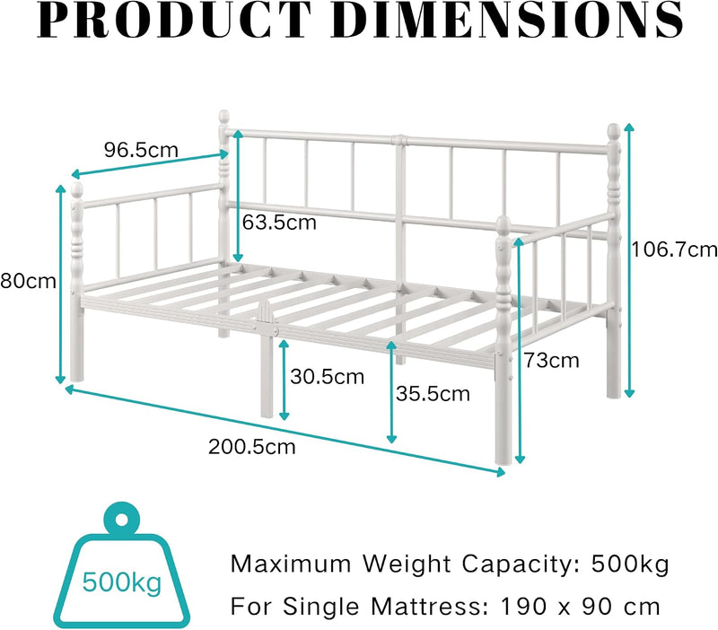 Metal Day Bed Frame with Headboard Underbed Storage