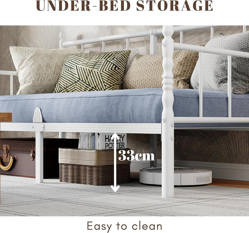 Metal Day Bed Frame with Headboard Underbed Storage