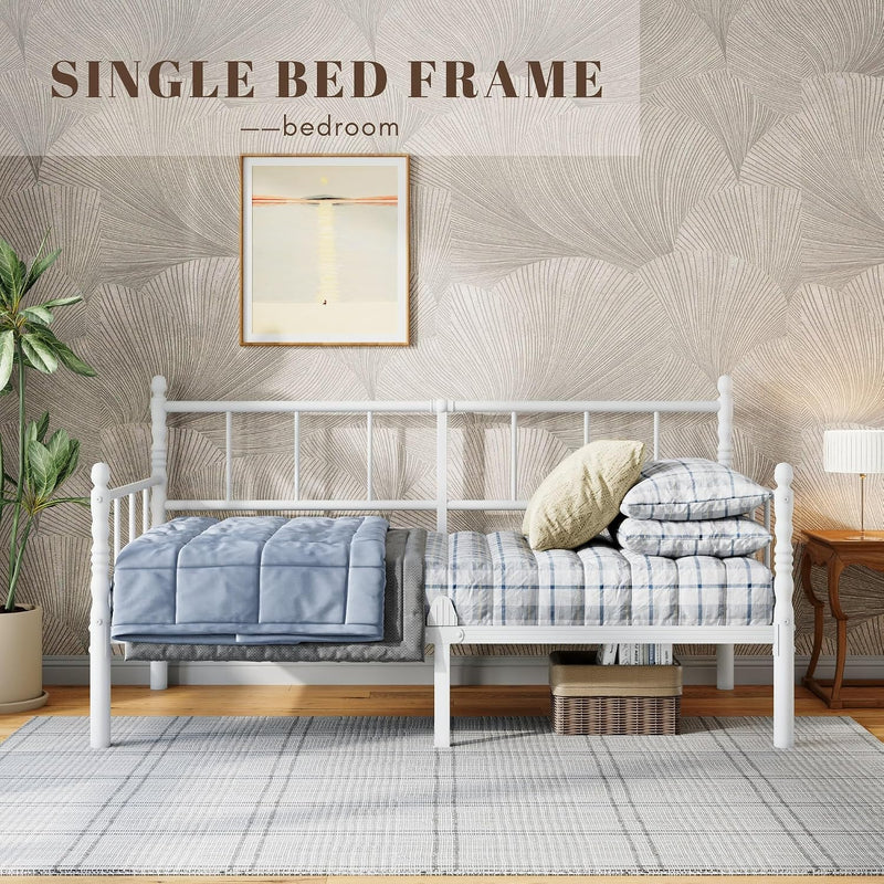 Metal Day Bed Frame with Headboard Underbed Storage