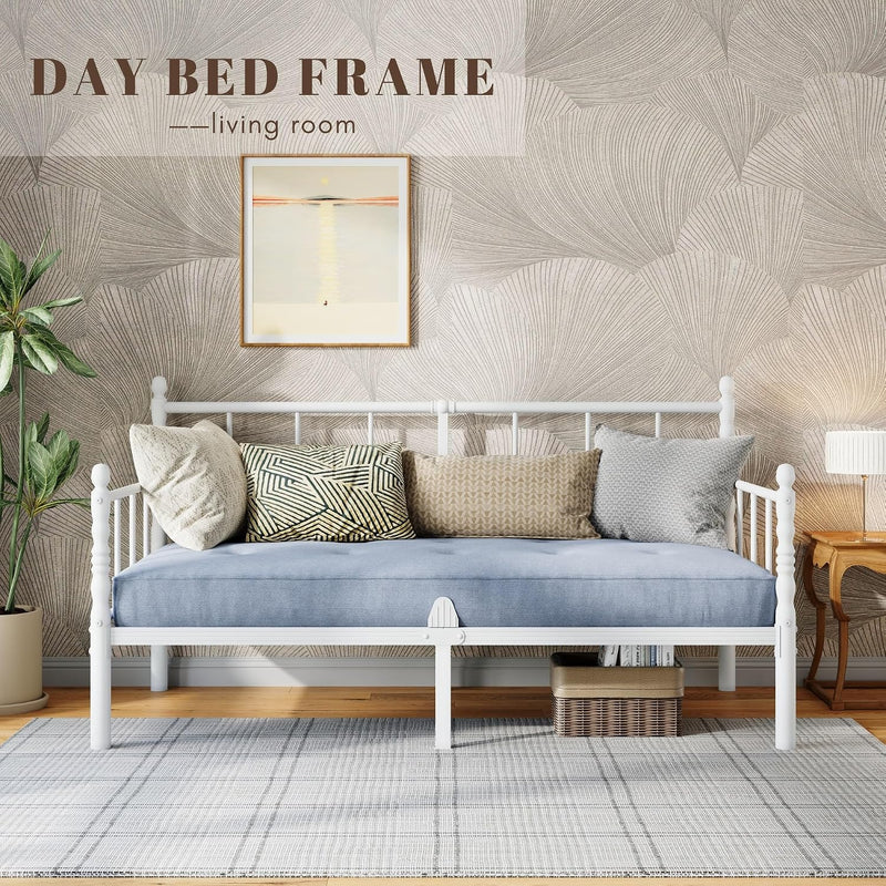Metal Day Bed Frame with Headboard Underbed Storage