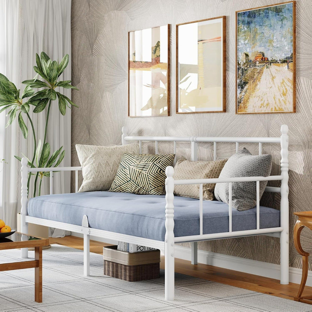 Metal Day Bed Frame with Headboard Underbed Storage