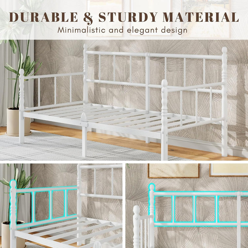 Metal Day Bed Frame with Headboard Underbed Storage