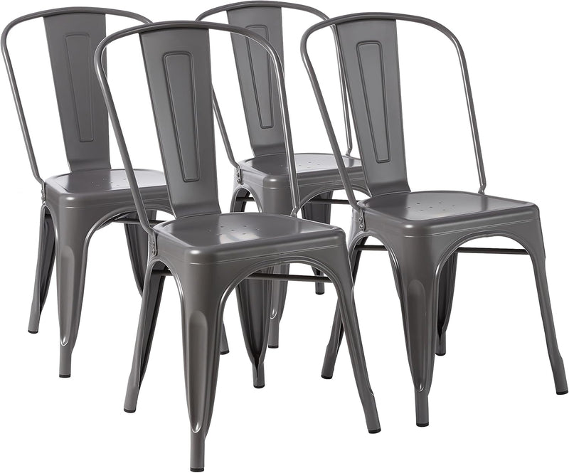 Metal Dining Chairs with Backrest Stackable Bistro Kitchen (Set of 4)