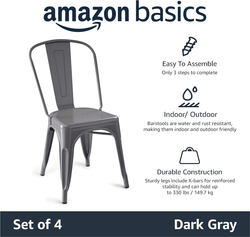 Metal Dining Chairs with Backrest Stackable Bistro Kitchen (Set of 4)