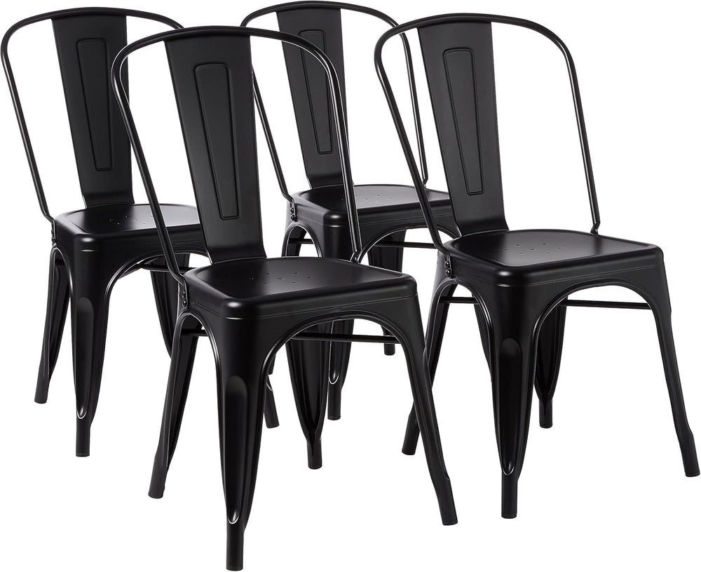 Metal Dining Chairs with Backrest Stackable Bistro Kitchen (Set of 4)