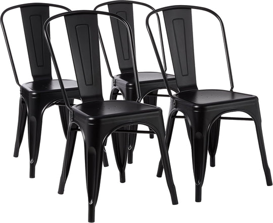 Metal Dining Chairs with Backrest Stackable Bistro Kitchen (Set of 4)