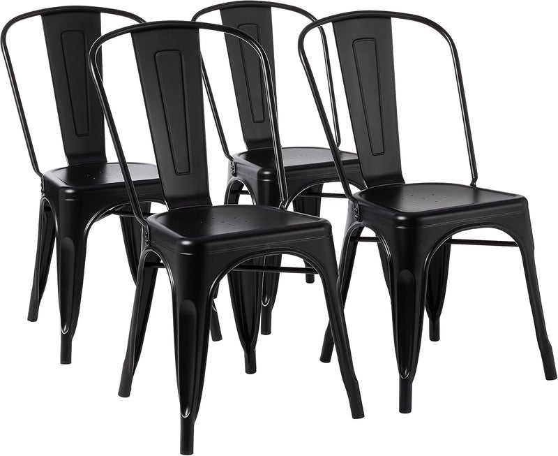 Metal Dining Chairs with Backrest Stackable Bistro Kitchen (Set of 4)