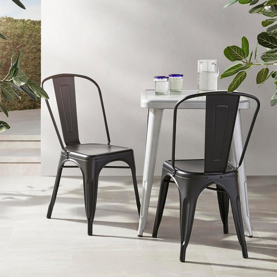 Metal Dining Chairs with Backrest Stackable Bistro Kitchen (Set of 4)