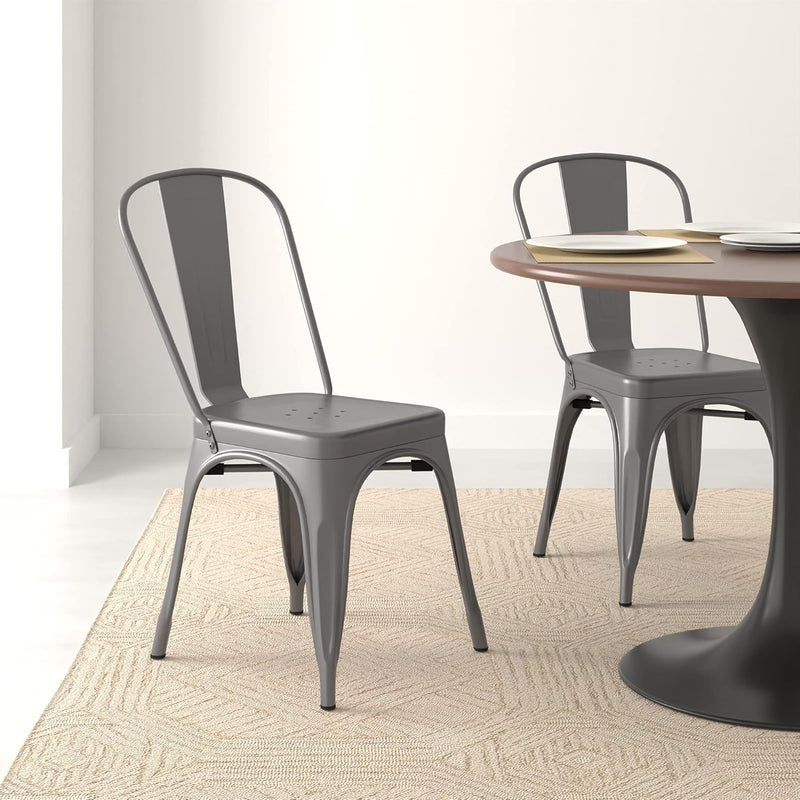 Metal Dining Chairs with Backrest Stackable Bistro Kitchen (Set of 4)