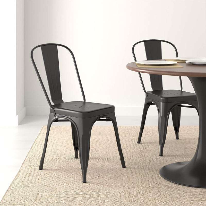 Metal Dining Chairs with Backrest Stackable Bistro Kitchen (Set of 4)