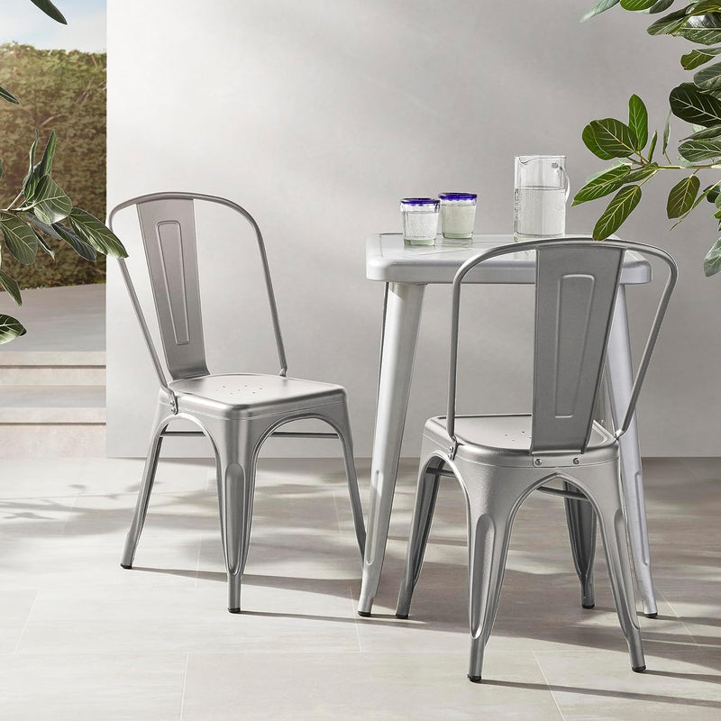 Metal Dining Chairs with Backrest Stackable Bistro Kitchen (Set of 4)