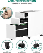 Metal File Cabinet with 3 Lockable Drawers Mobile