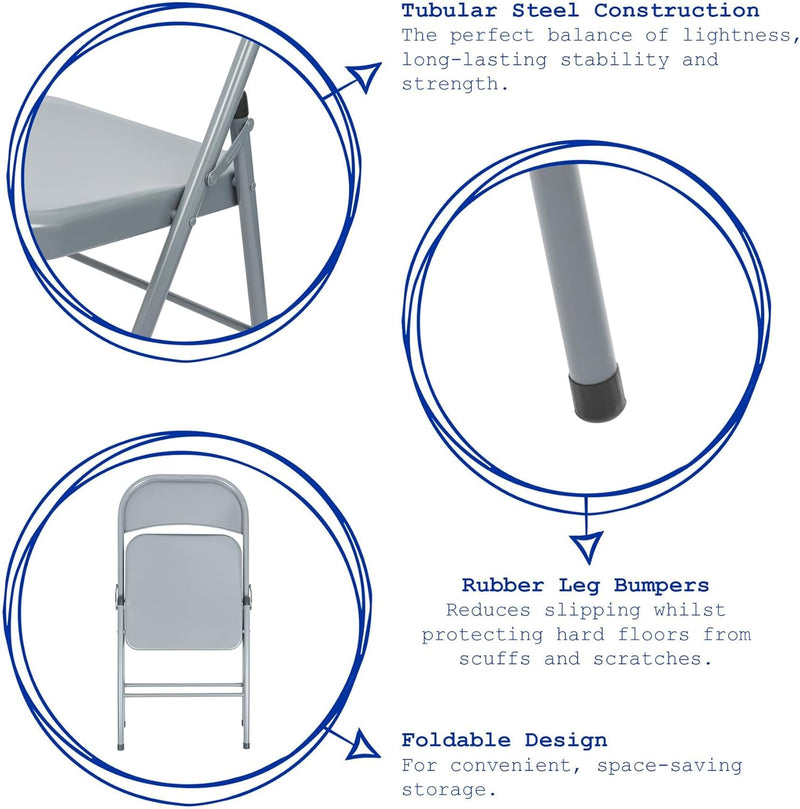 Metal Folding Chairs with Rubber Bumper Feet Pack