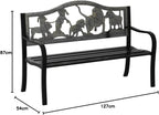 Metal Garden Bench with Cast Iron Puppies Backrest