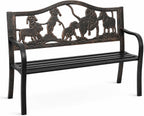 Metal Garden Bench with Cast Iron Puppies Backrest