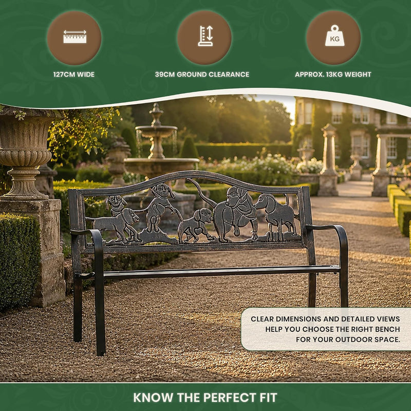 Metal Garden Bench with Cast Iron Puppies Backrest