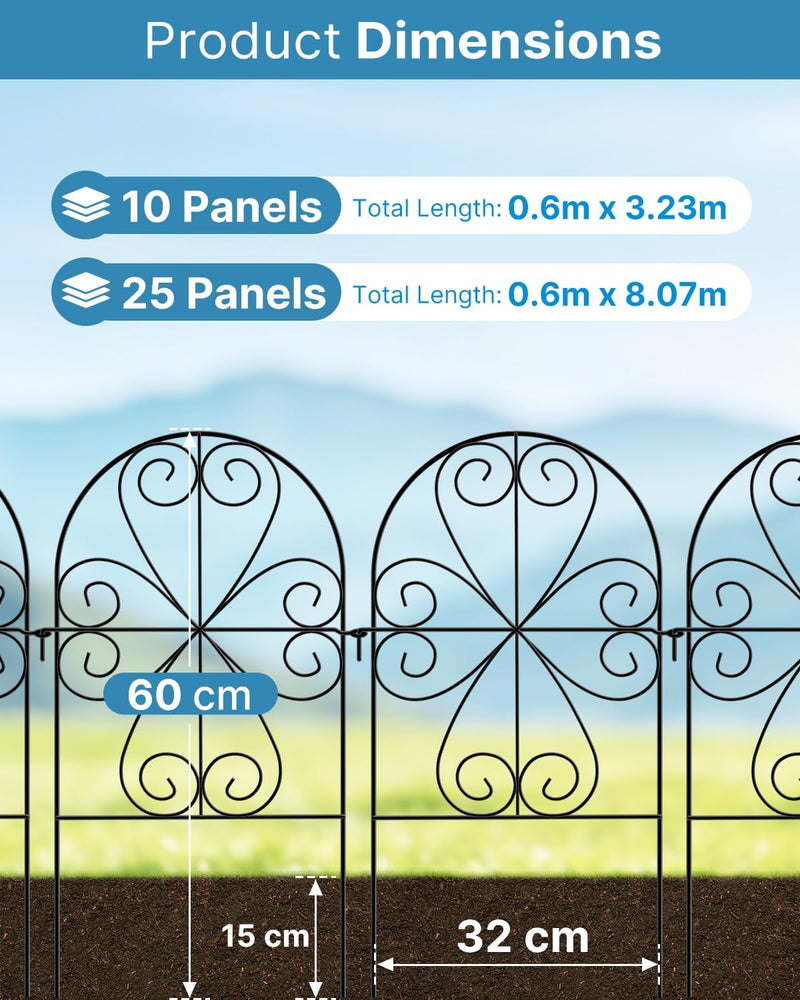Metal Garden Fence Panels 60CM H X 32CM