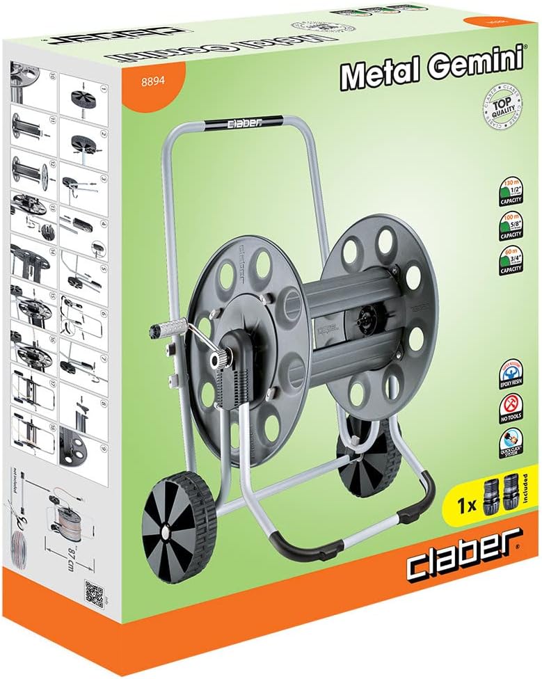 Metal Gemini Hose Reel with Frame and Drum