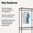Metal Hanging Storage Organiser Rack Wardrobe with Shelves