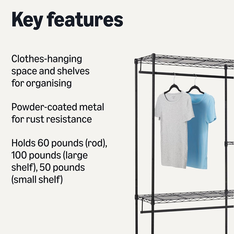 Metal Hanging Storage Organiser Rack Wardrobe with Shelves