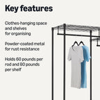 Metal Hanging Storage Organiser Rack Wardrobe with Shelves