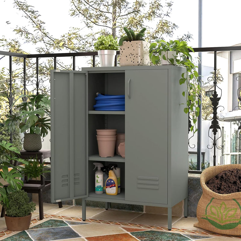 Metal Locker Storage Cabinet Accent Pantry with Doors